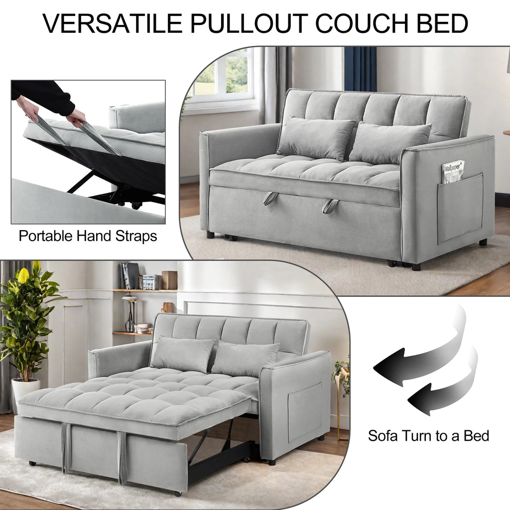 Canapé convertible, canapé-lit 3-en-1 avec lit gigogne, canapé 2 places futon avec dossier réglable et coussins pour salon, noir