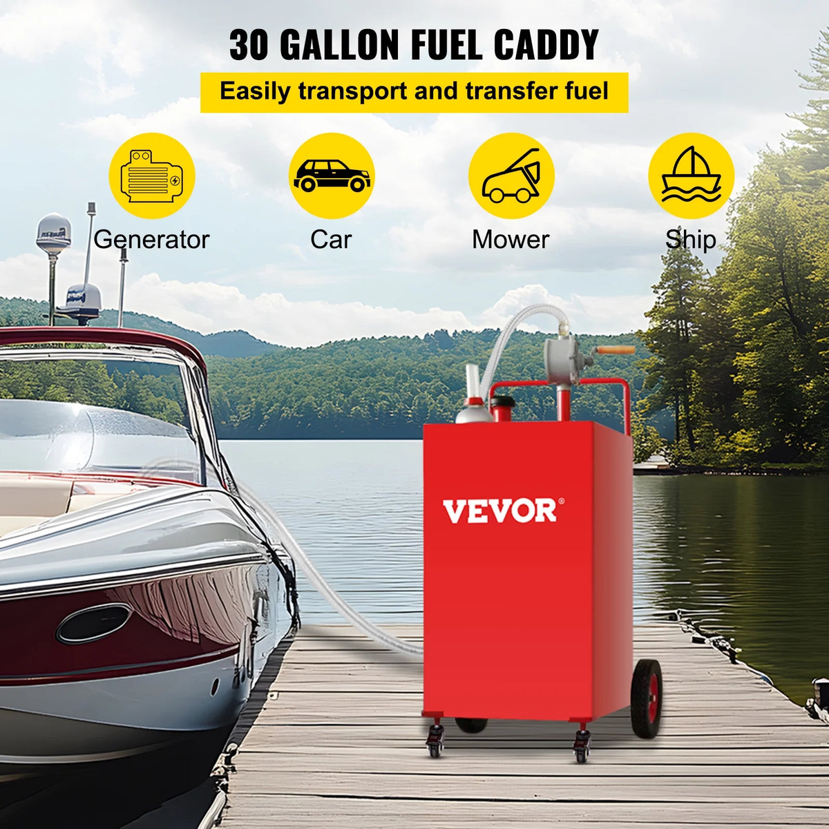 SKYSHALO, Bidon de carburant essence diesel de 30 gallons avec pompe de transfert manuelle rouge