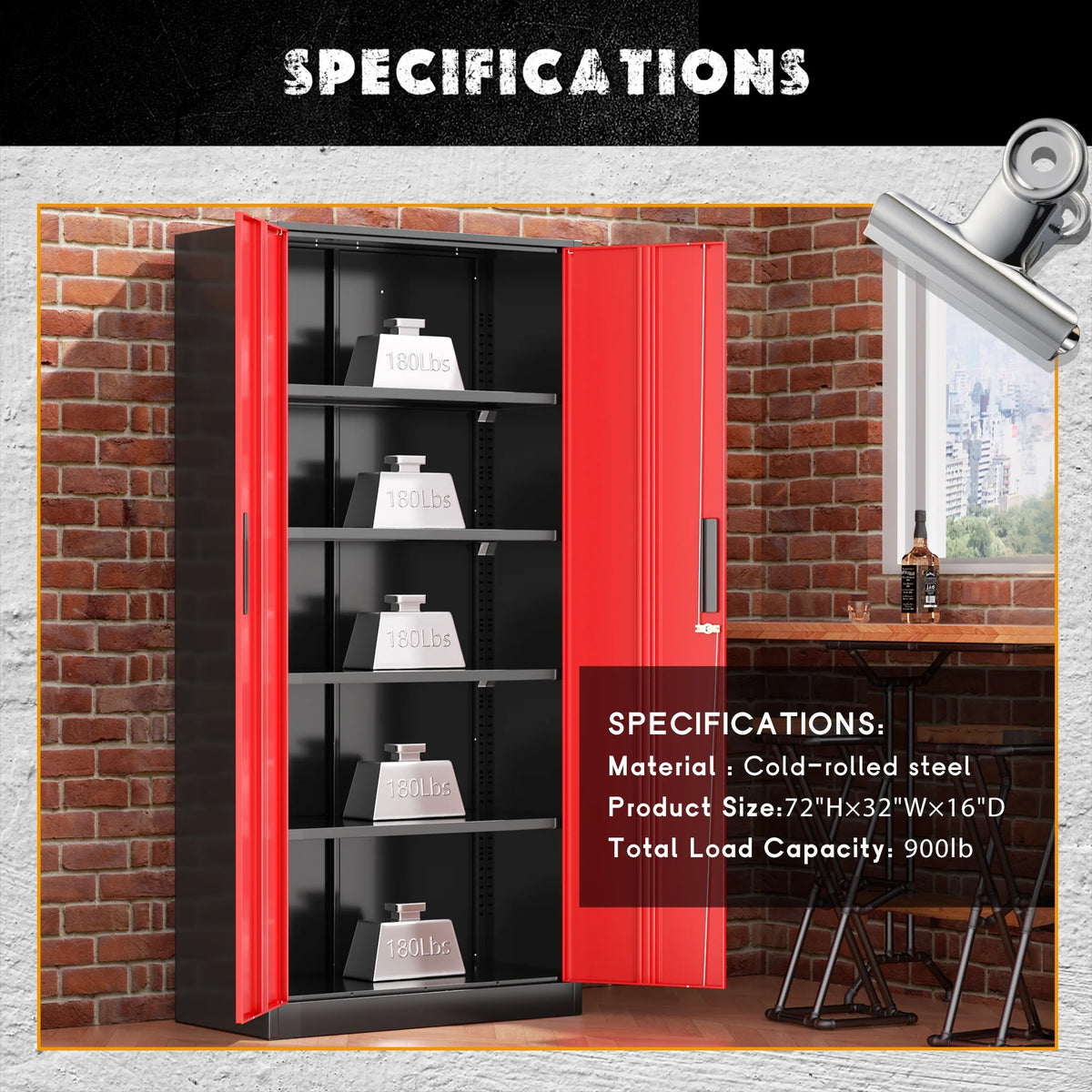 SOLAURA 71 Armoire de rangement métallique pour garage avec portes verrouillables et étagères réglables pour maison, bureau (Noir)