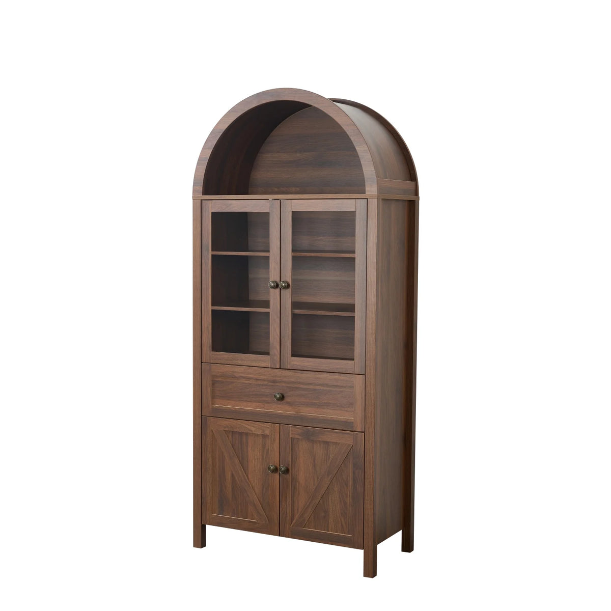 Bibliothèque arquée Lisonu 72 avec portes, vitrine haute en dôme avec rangement pour salon ou bureau à domicile, naturel