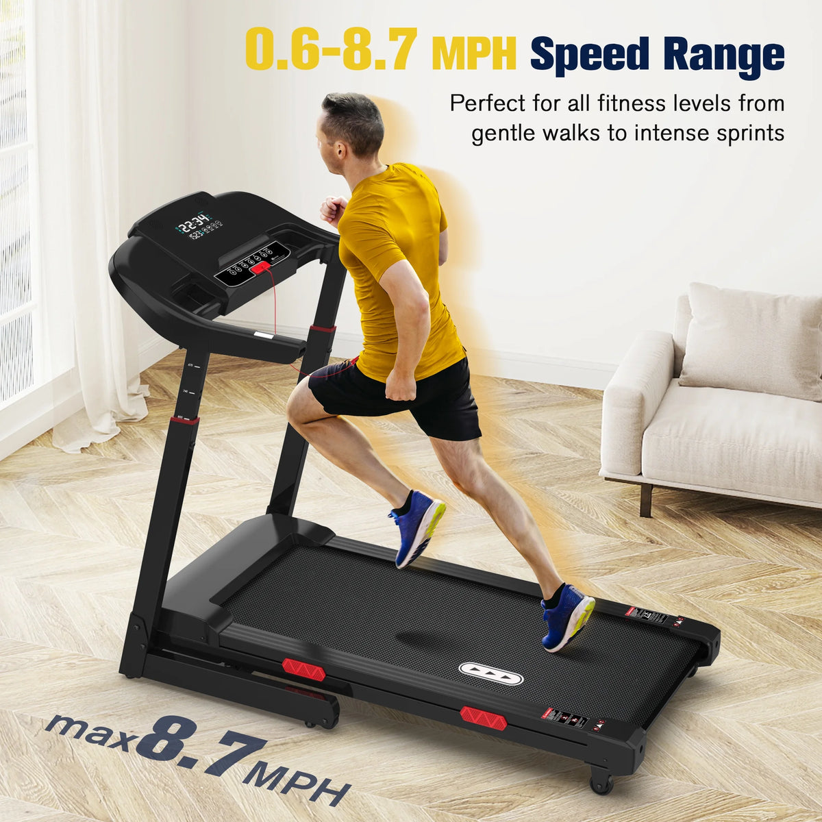 Tapis de course pliable Hapycity, inclinaison automatique de 15 %, capacité de 350 lb, Bluetooth, commande vocale, cardiofréquencemètre, pour la maison et le bureau