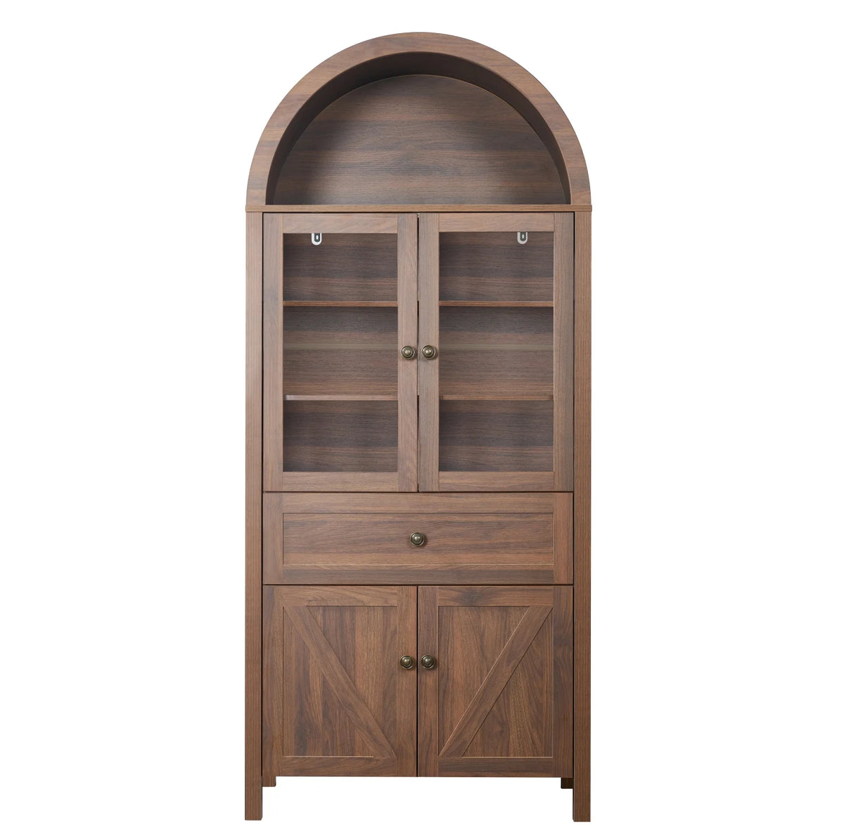 Bibliothèque arquée Lisonu 72 avec portes, vitrine haute en dôme avec rangement pour salon ou bureau à domicile, naturel