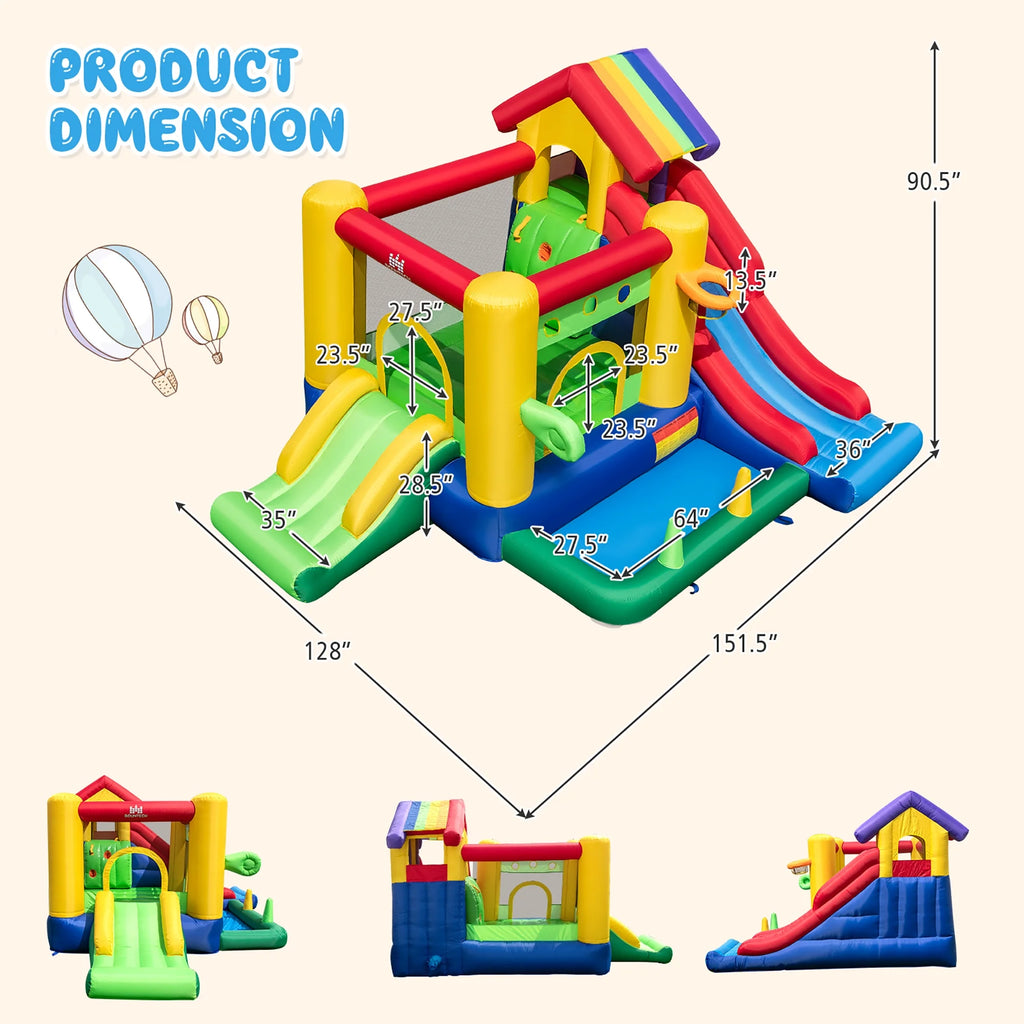 Château gonflable arc-en-ciel Costway pour enfants avec 50 balles et souffleur 735W