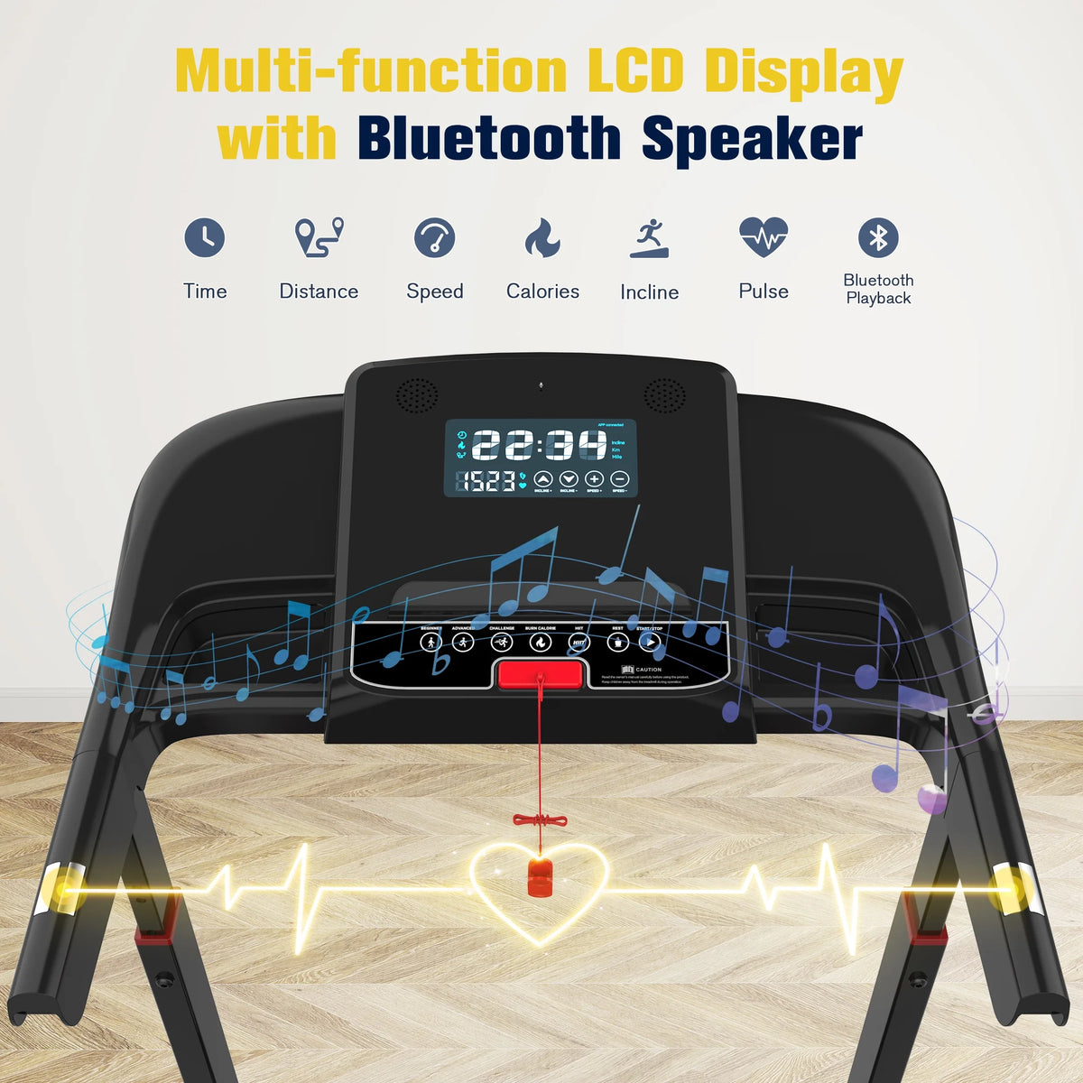 Tapis de course pliable Hapycity, inclinaison automatique de 15 %, capacité de 350 lb, Bluetooth, commande vocale, cardiofréquencemètre, pour la maison et le bureau
