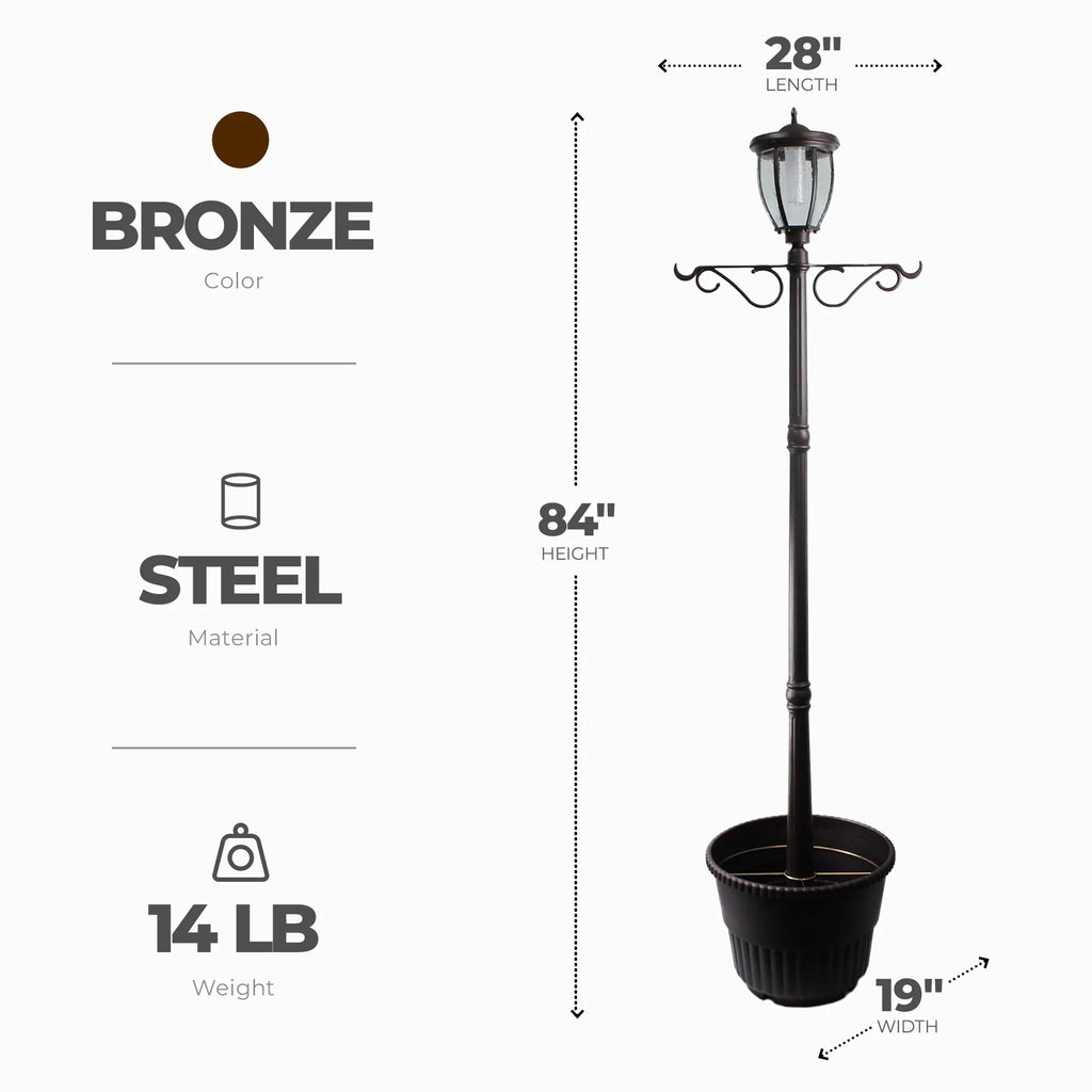 Lampadaire solaire à tête unique et jardinière Sun-Ray Kenwick de 7 pieds, bronze