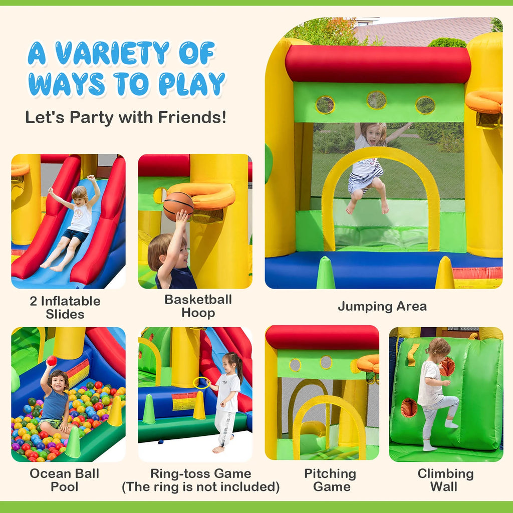 Château gonflable arc-en-ciel Costway pour enfants avec 50 balles et souffleur 735W