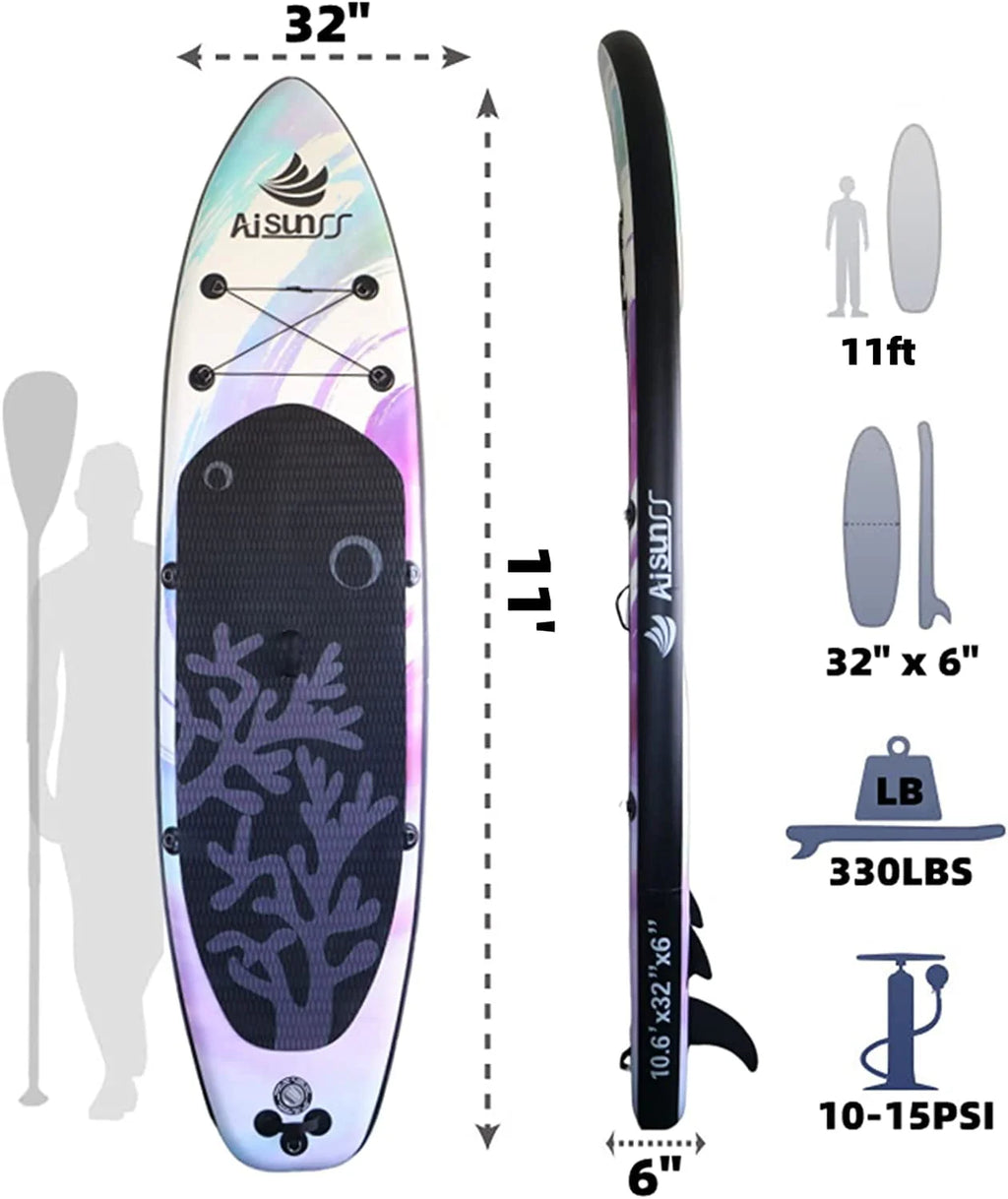 AISUNSS Planche de Stand Up Paddle gonflable 11ft avec accessoires SUP Premium Planche de Stand Up Paddle violette