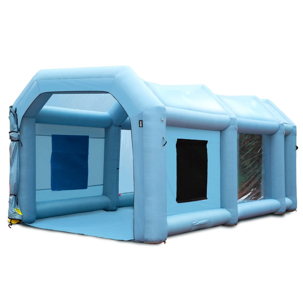 Cabine de peinture gonflable BENTISM 26x15x11 pieds, tente gonflable pour peinture automobile avec système de filtration et souffleries de 750W + 950W