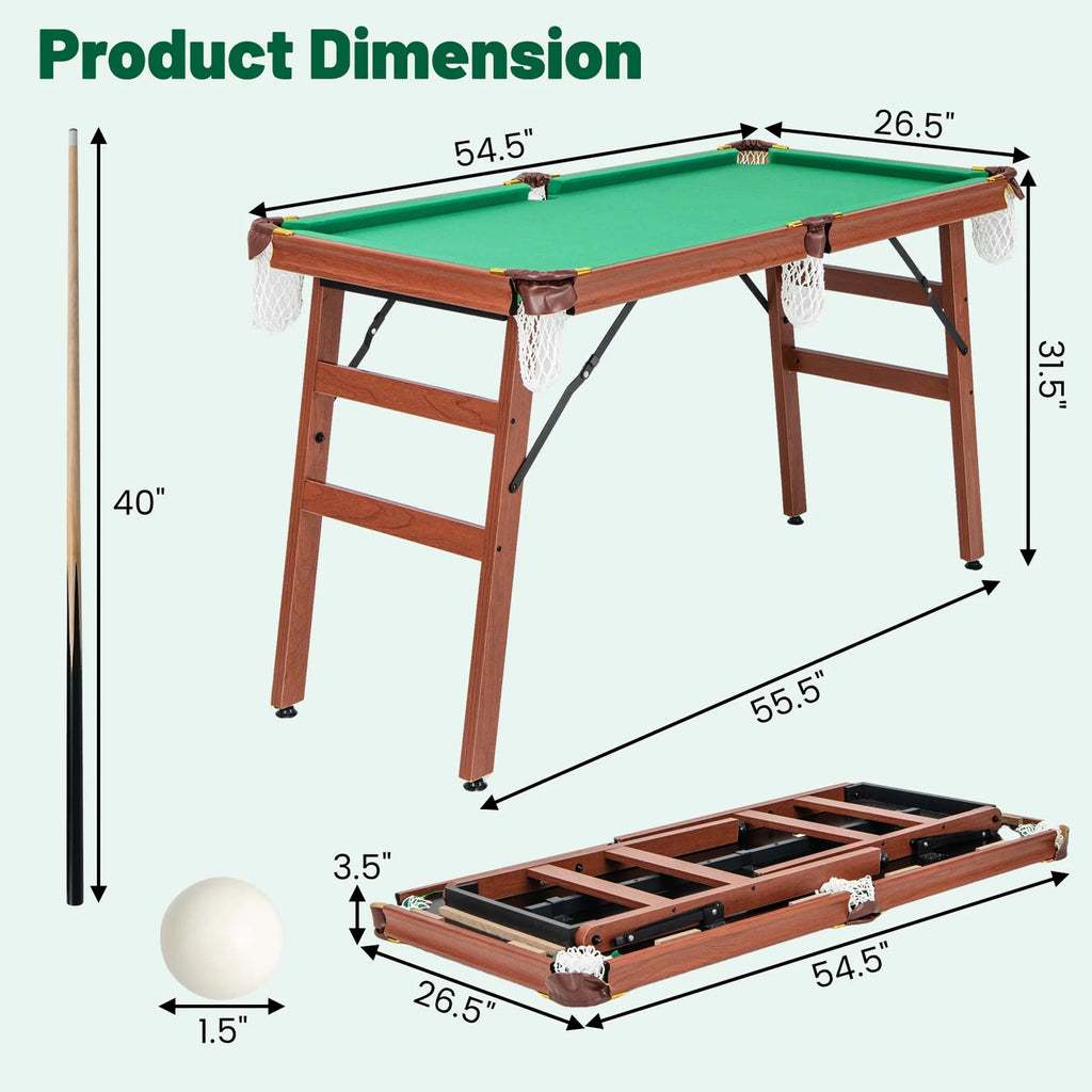 Ensemble de table de billard pliable Costway avec pieds pliables, pieds réglables, 2 queues de billard et 2 craies