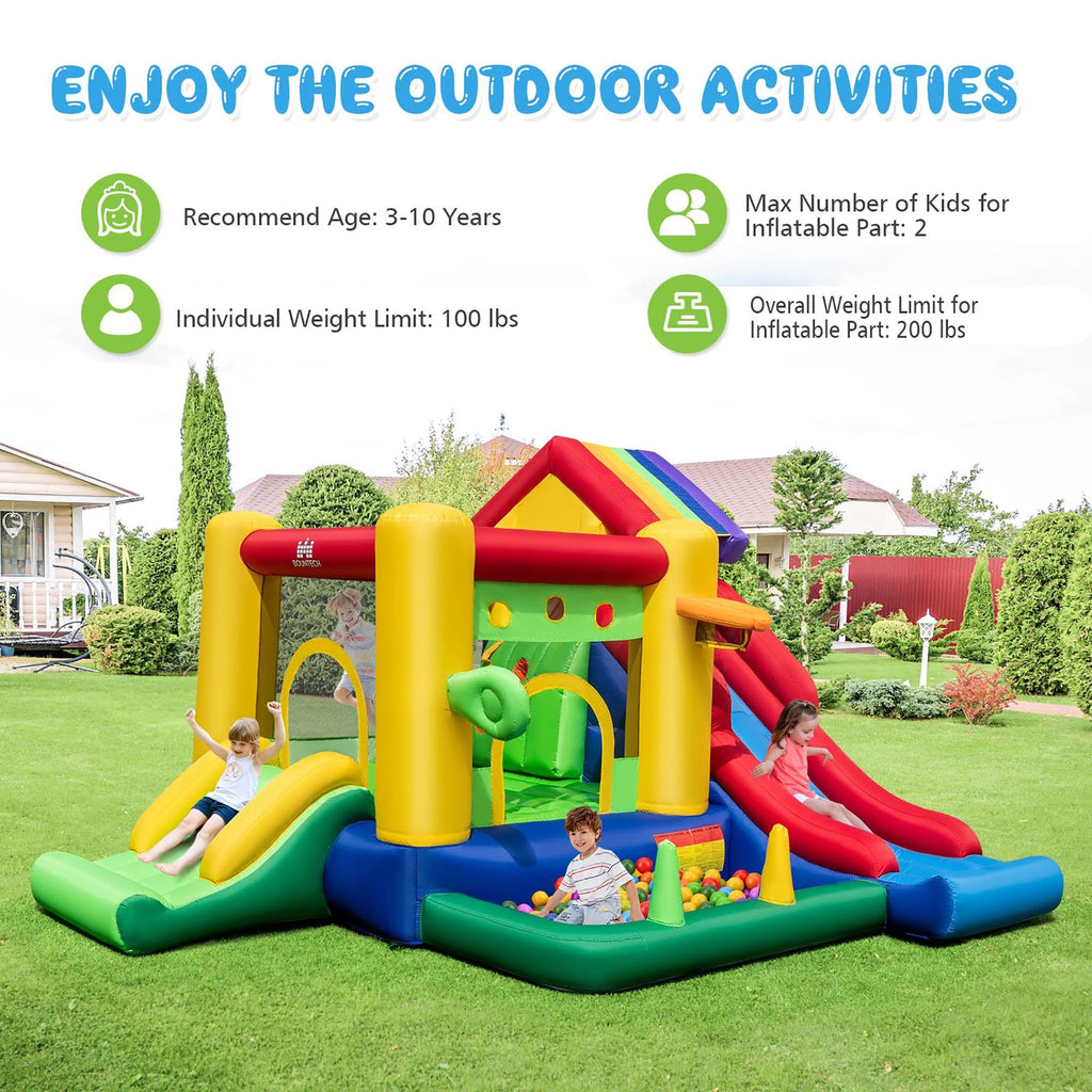 Château gonflable arc-en-ciel Costway pour enfants avec 50 balles et souffleur 735W