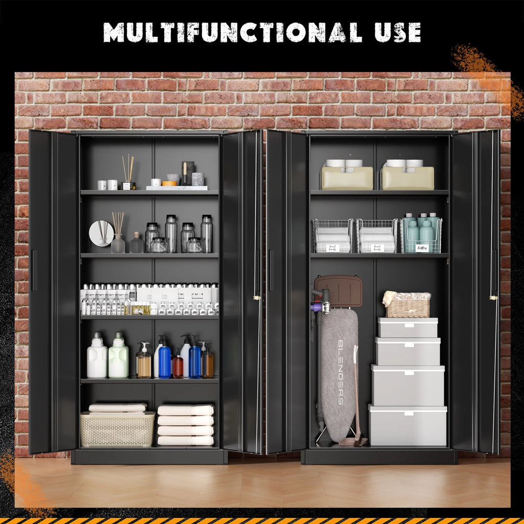 SOLAURA 71 Armoire de rangement métallique pour garage avec portes verrouillables et étagères réglables pour maison, bureau (Noir)