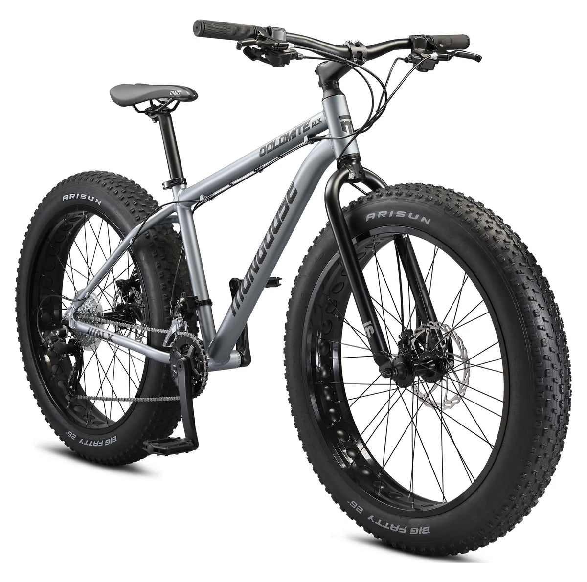 26 Mongoose Dolomite ALX Vélo tout-terrain unisexe à pneus larges, Gris, 12 ans et +