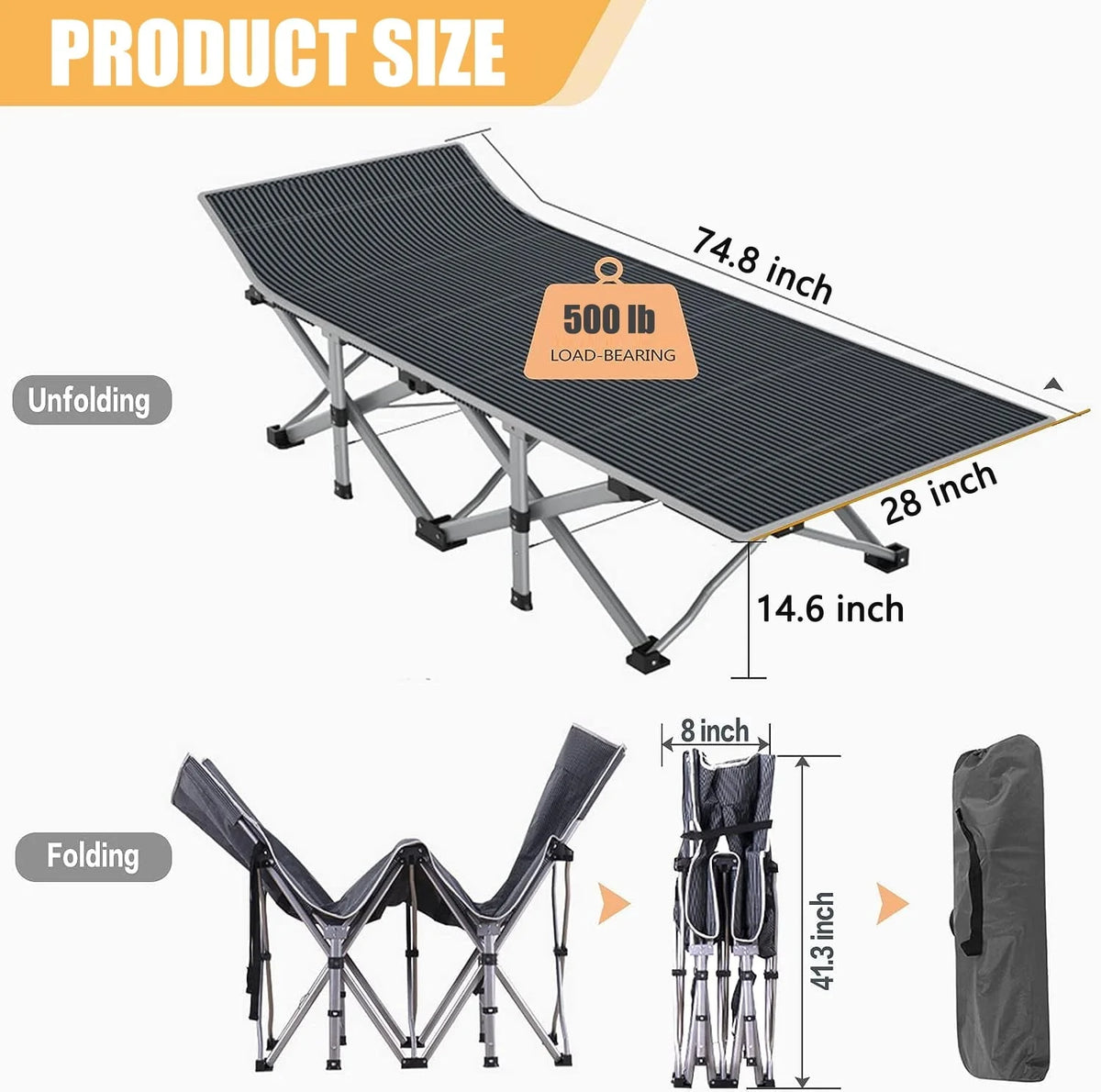 SUGIFT Lot de 2 lits pliants portables pour adultes, lits d’extérieur robustes avec housse de transport