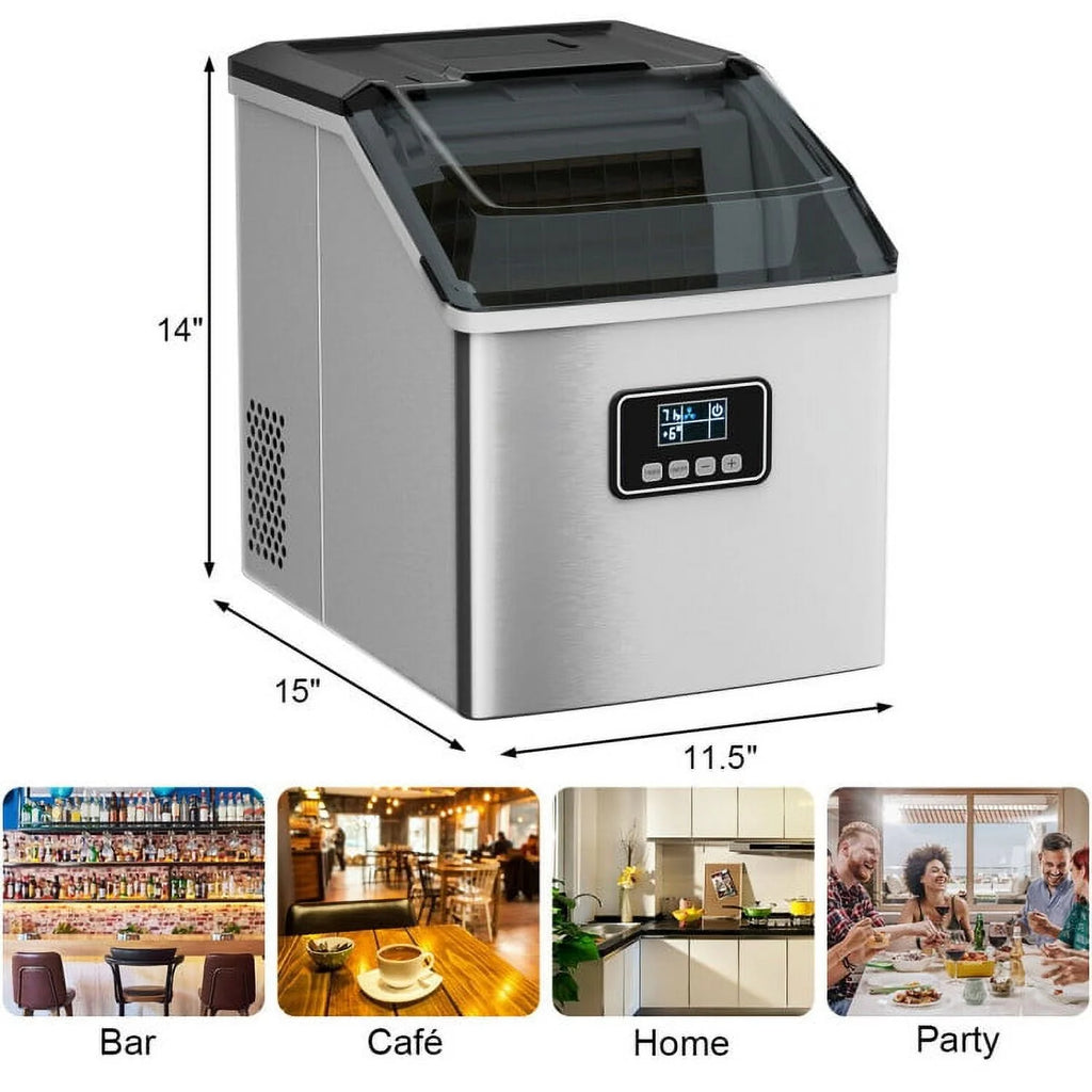 Machine à glaçons Resenkos, machine à glaçons en acier inoxydable de 48 lb avec fonction d’autonettoyage et écran LCD