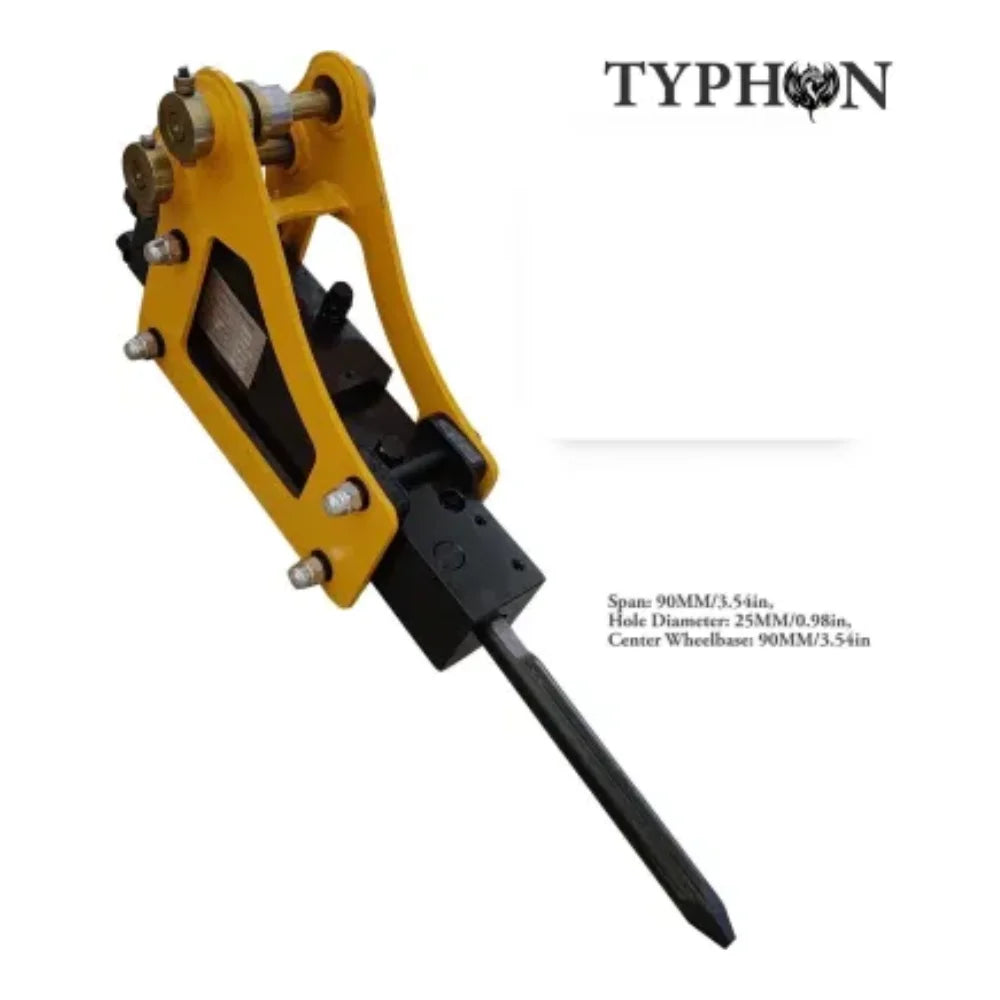 TYPHON Ensemble d’accessoires 10-en-1 pour mini-pelle C Coupleur rapide, Godets, Griffe, Déracineur, Foreuse, Pince, Godet basculant & Marteau hydraulique C Convient aux pelles de 0,6 à 2 tonnes, Kit d’outils robuste