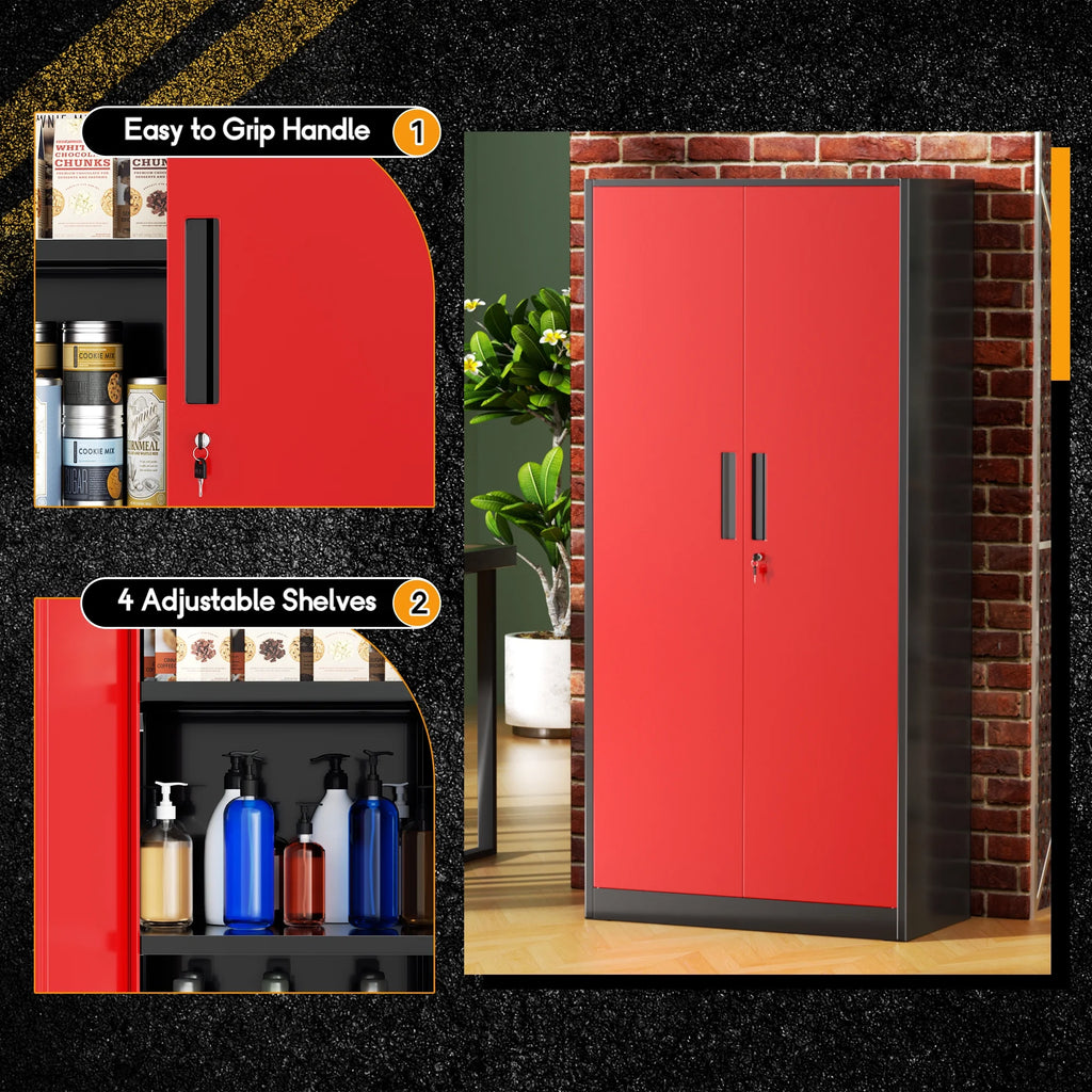 SOLAURA 71 Armoire de rangement métallique pour garage avec portes verrouillables et étagères réglables pour maison, bureau (Noir)