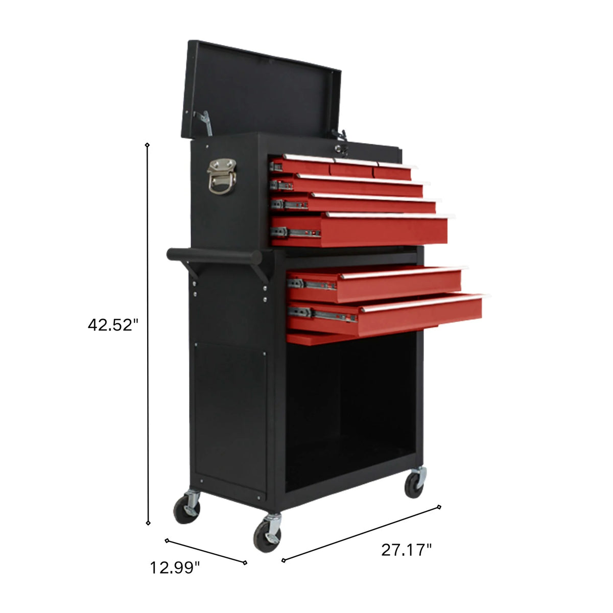 Seizeen 2-EN-1 Coffre et armoire à outils, grand organisateur de boîte à outils sur roulettes à 8 tiroirs de grande capacité, verrouillable, noir