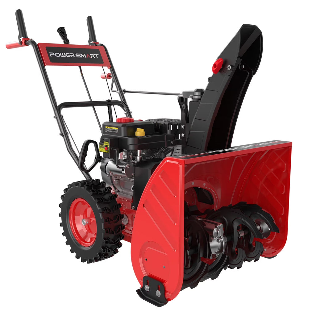 Souffleuse à neige à essence autotractée neuve de marque PowerSmart, 212 cc, 24 po, à deux étages, avec démarrage électrique 120 V et phare à DEL