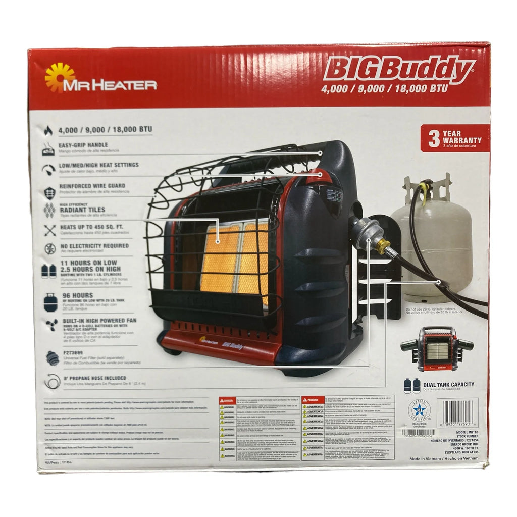 Chauffage d’appoint au propane Mr. Heater Big Buddy 18 000 BTU, portable à rayonnement, pour 450 pi²