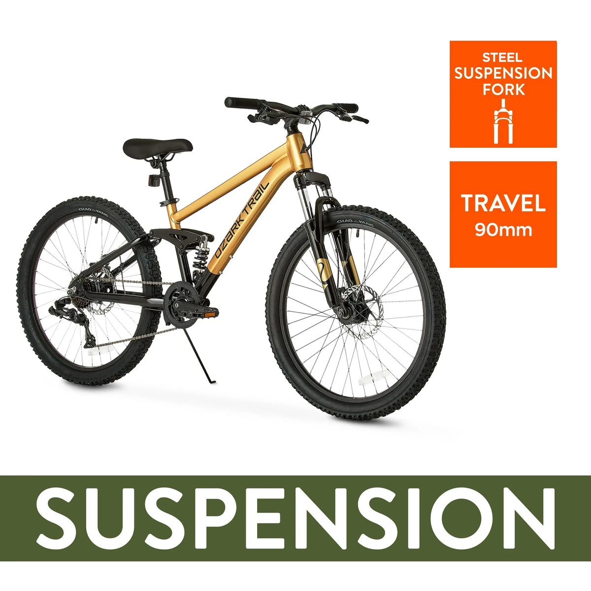 24 Ozark Trail FS.1 Epictrail Vélo tout-terrain à suspension intégrale, Pour adolescents et adultes, Tailles entre 4'6-5'6, Argent