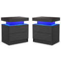 Lot de 2 tables de chevet LED, table de nuit moderne avec espace de rangement à 2 tiroirs, éclairage LED à couleurs réglables, noir