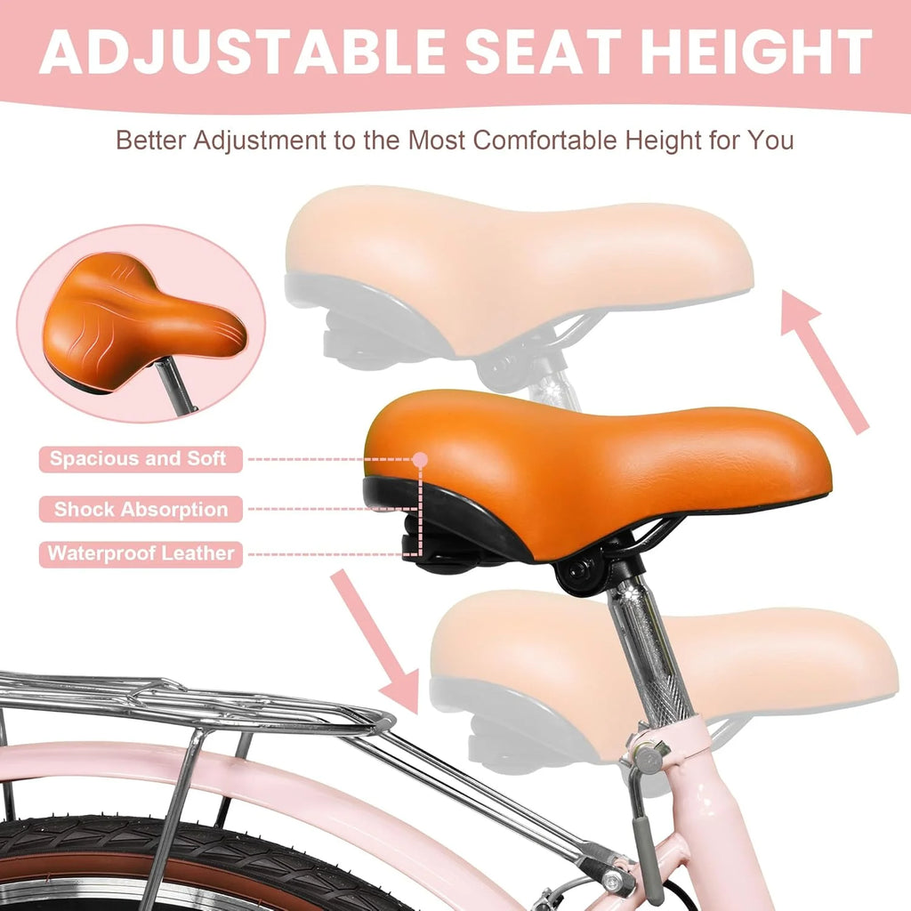 26 Vélos de Plage pour Femme, Vélos Pipleo pour Femme avec Panier en Rotin, 7 Vitesses & Cadre Ouvert