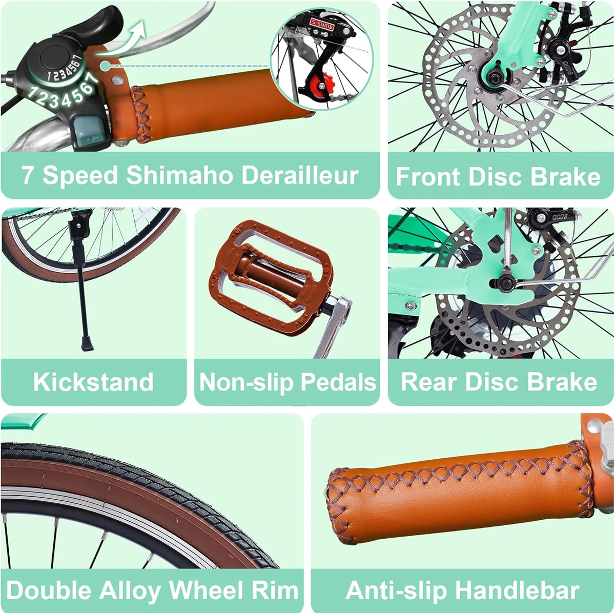 26 Vélos de Plage pour Femme, Vélos Pipleo pour Femme avec Panier en Rotin, 7 Vitesses & Cadre Ouvert
