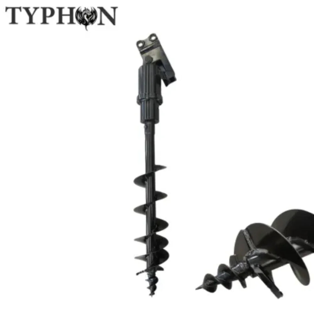 TYPHON Ensemble d’accessoires 10-en-1 pour mini-pelle C Coupleur rapide, Godets, Griffe, Déracineur, Foreuse, Pince, Godet basculant & Marteau hydraulique C Convient aux pelles de 0,6 à 2 tonnes, Kit d’outils robuste