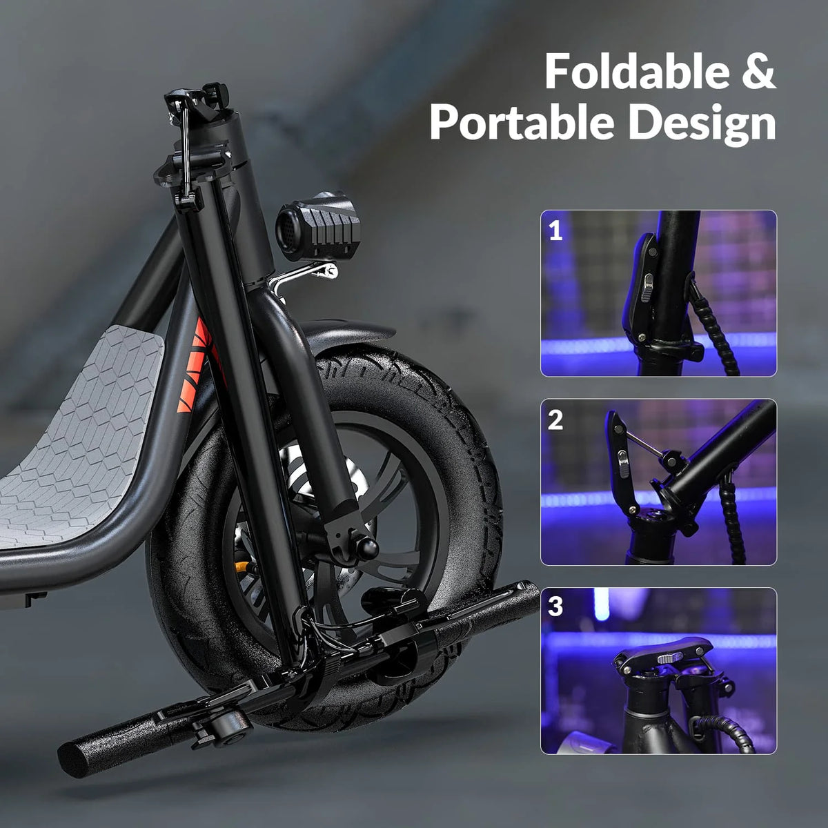 Trottinette électrique 5TH WHEEL W18S 450W pour adultes avec siège et panier de transport, 36V, 20 miles d'autonomie et 15,5 mi/h, trottinette pliable 12 pour les trajets quotidiens
