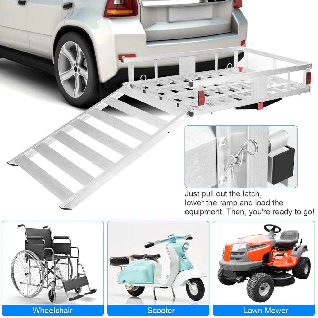 Costway Porte-bagages cargo en aluminium 52,1 cm x 74,9 cm avec rampe, porte-assistance à attelage