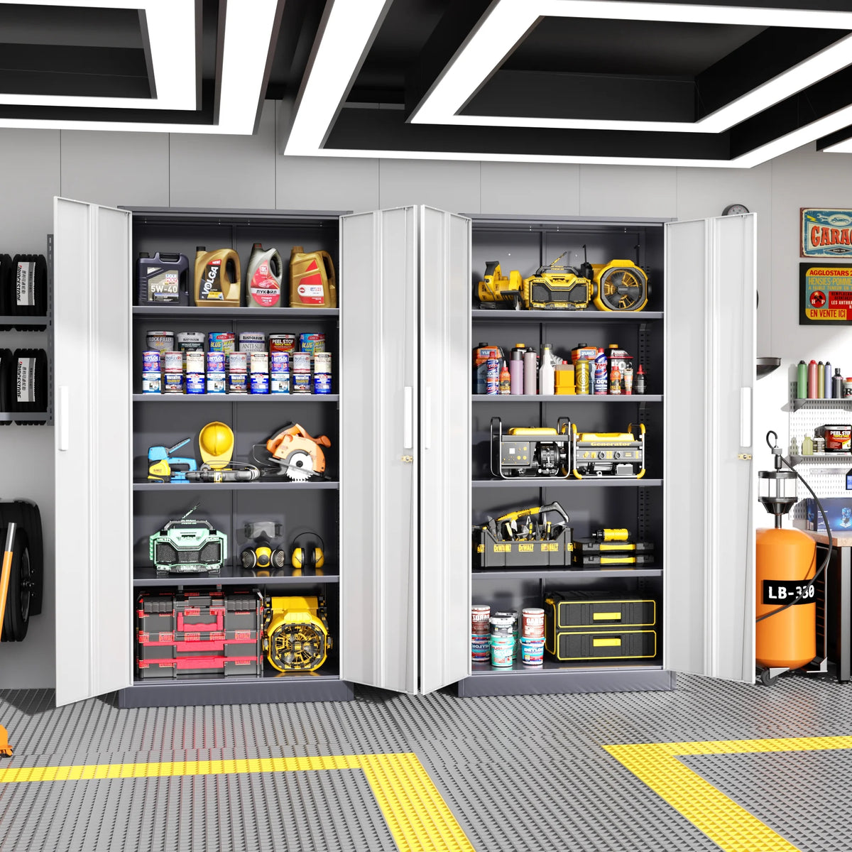 SOLAURA 71 Armoire de rangement métallique pour garage avec portes verrouillables et étagères réglables pour maison, bureau (Noir)