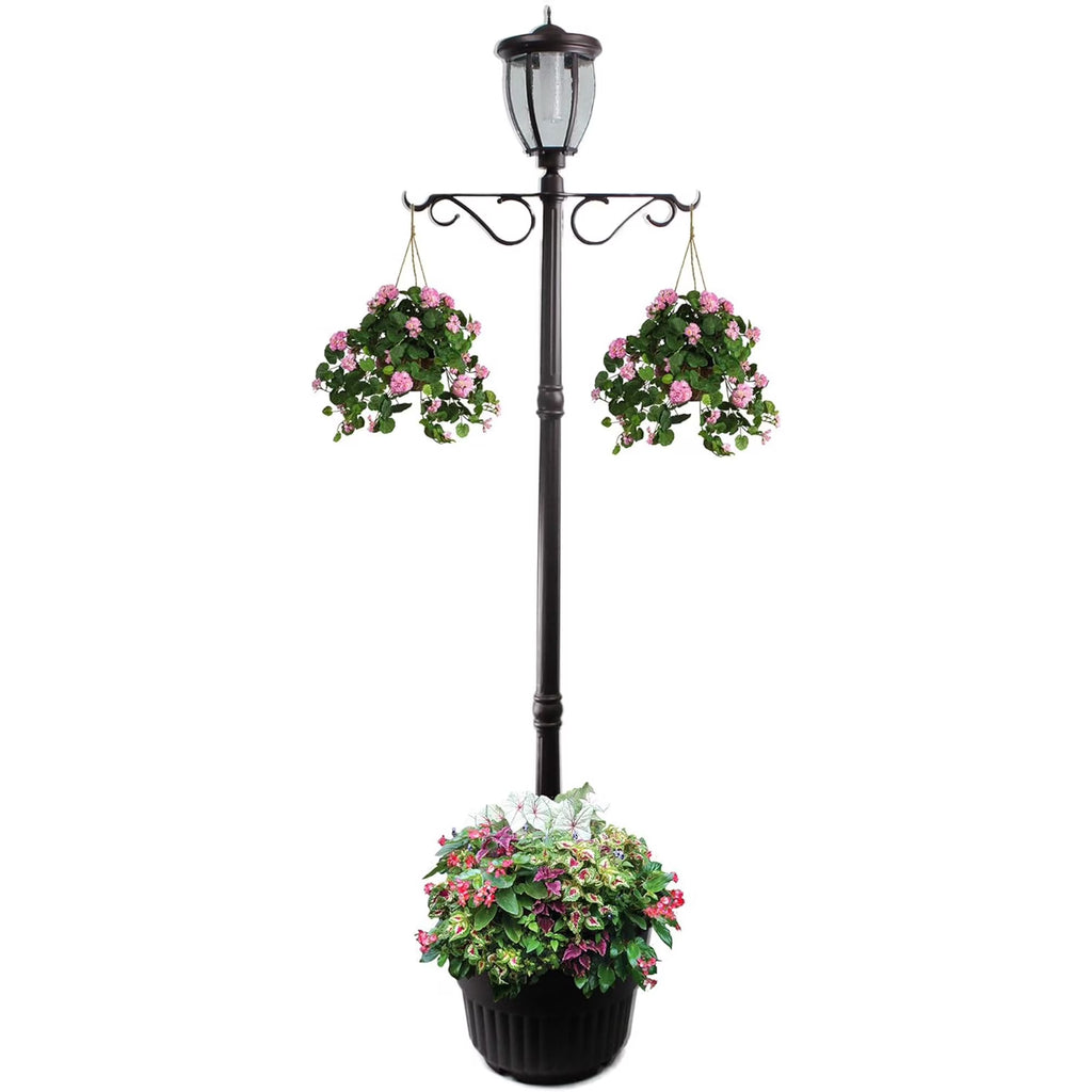 Lampadaire solaire à tête unique et jardinière Sun-Ray Kenwick de 7 pieds, bronze