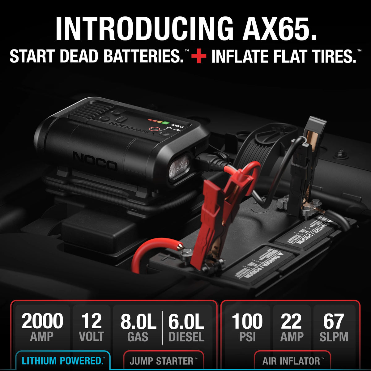NOCO Boost Air AX65 : Booster de batterie 2000 A avec compresseur d’air 22 A / 100 PSI