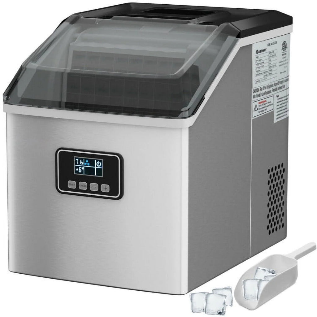 Machine à glaçons Resenkos, machine à glaçons en acier inoxydable de 48 lb avec fonction d’autonettoyage et écran LCD