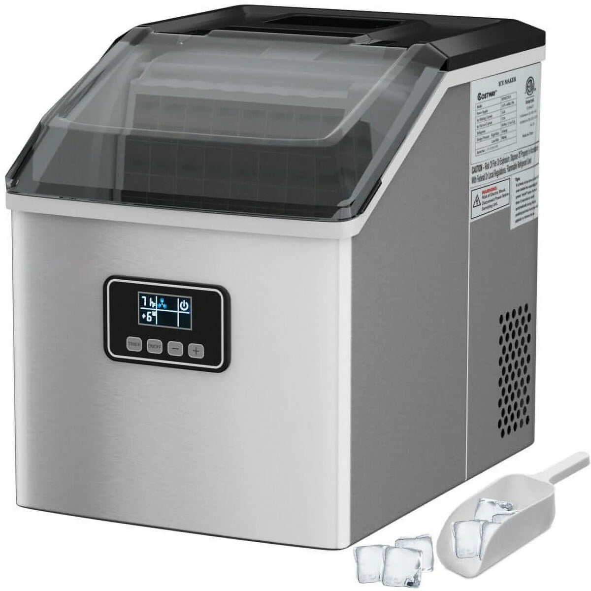 Machine à glaçons Resenkos, machine à glaçons en acier inoxydable de 48 lb avec fonction d’autonettoyage et écran LCD
