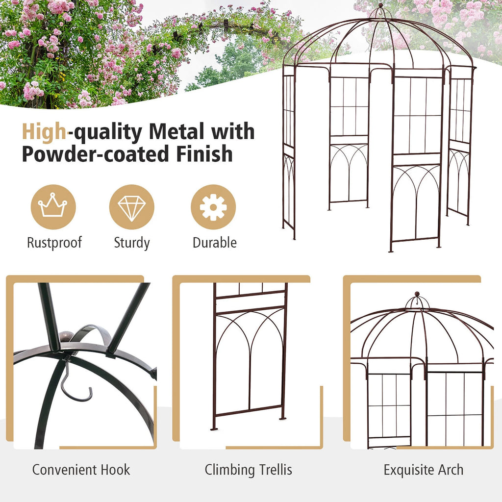 Gymax Support pour plantes grimpantes en forme de cage à oiseaux, tonnelle de jardin, arche pour mariage et fête