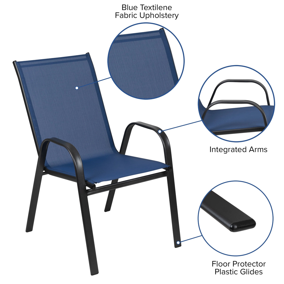 Lot de 5 chaises d’extérieur empilables BizChair noires avec matériau Flex Comfort et structure en métal