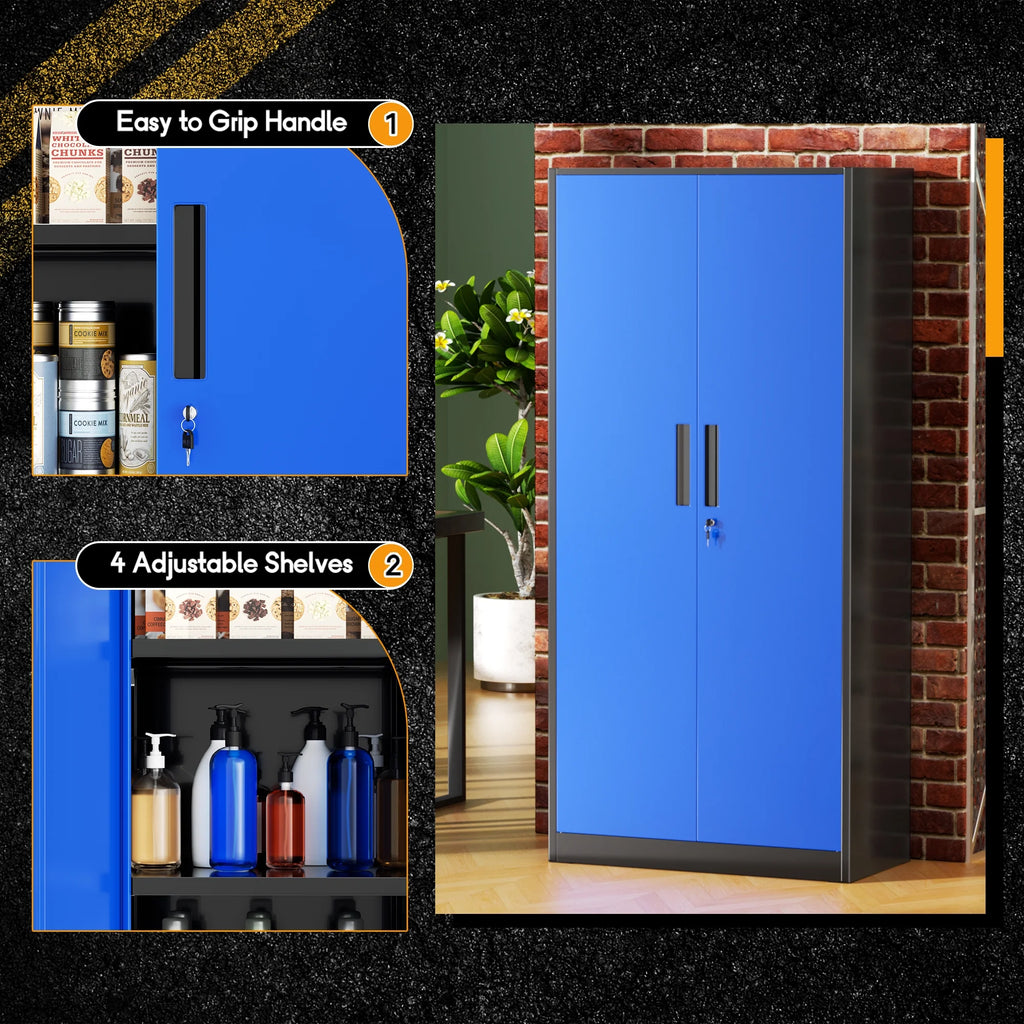 SOLAURA 71 Armoire de rangement métallique pour garage avec portes verrouillables et étagères réglables pour maison, bureau (Noir)