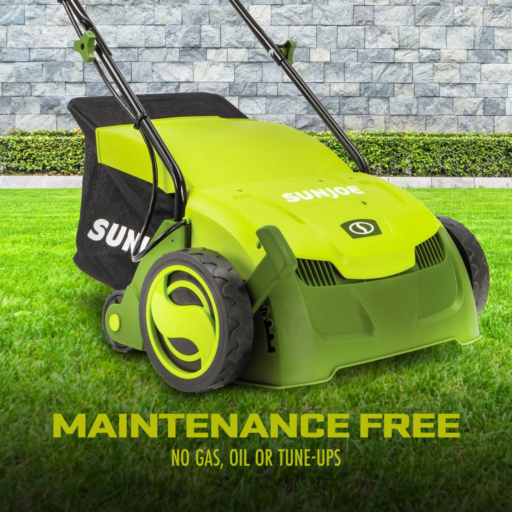 Aérateur de pelouse électrique Sun Joe de 12,6 pouces + scarificateur avec sac de ramassage, 12 A