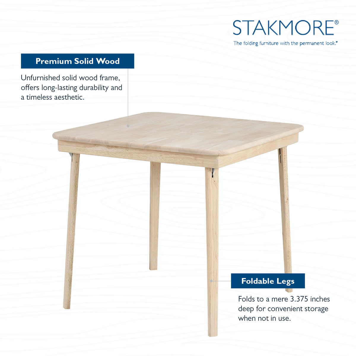 Table à cartes pliante classique à plateau droit en bois massif, non finie, Stakmore