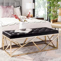 Banc rectangulaire capitonné Nolie noir/doré - 48,5 x 20,3 x 18 - 49Lx20Px18H