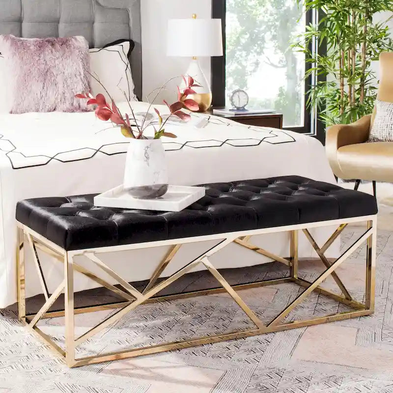 Nolie Black/ Gold Tufted Rectangular Bench - 48.5 x 20.3 x 18 - 49Wx20Dx18H