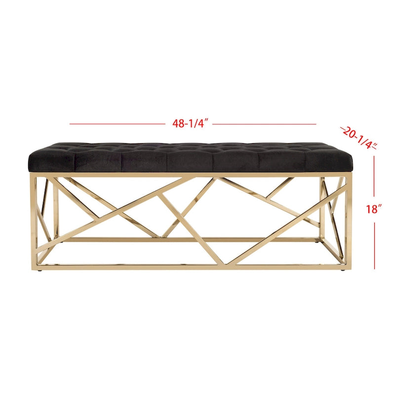 Nolie Black/ Gold Tufted Rectangular Bench - 48.5 x 20.3 x 18 - 49Wx20Dx18H