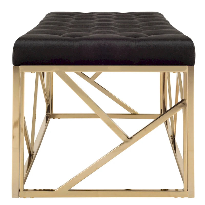 Banc rectangulaire capitonné Nolie noir/doré - 48,5 x 20,3 x 18 - 49Lx20Px18H