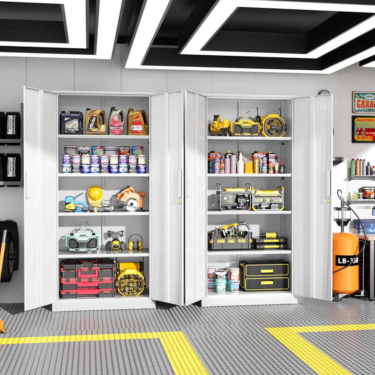 SOLAURA 71 Armoire de rangement métallique pour garage avec portes verrouillables et étagères réglables pour maison, bureau (Noir)