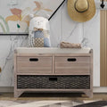 Banc à chaussures de style ferme rétro avec coussin rembourré, 2 tiroirs et panier amovible