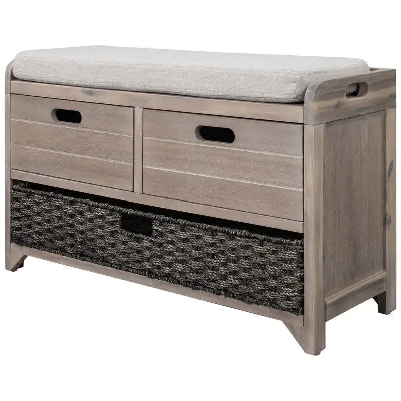 Banc à chaussures de style ferme rétro avec coussin rembourré, 2 tiroirs et panier amovible