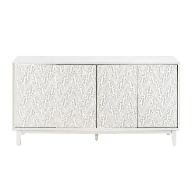 Modern 4 Doors Cabinet with 3D Curved Motif and Push Latch, TV Stand, Sideboard Buffet Cabinet