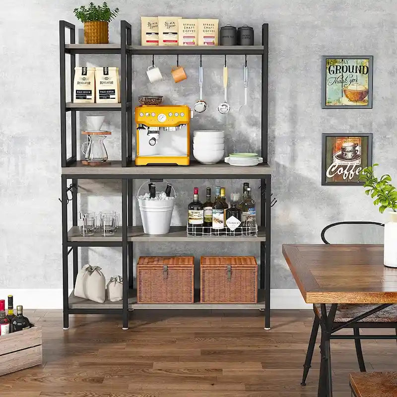 43 inch Kitchen Bakers Rack with Microwave Stand 5-Tier Kitchen Utility Storage Shelf Rack and10 Hooks for Kitchen Living Room