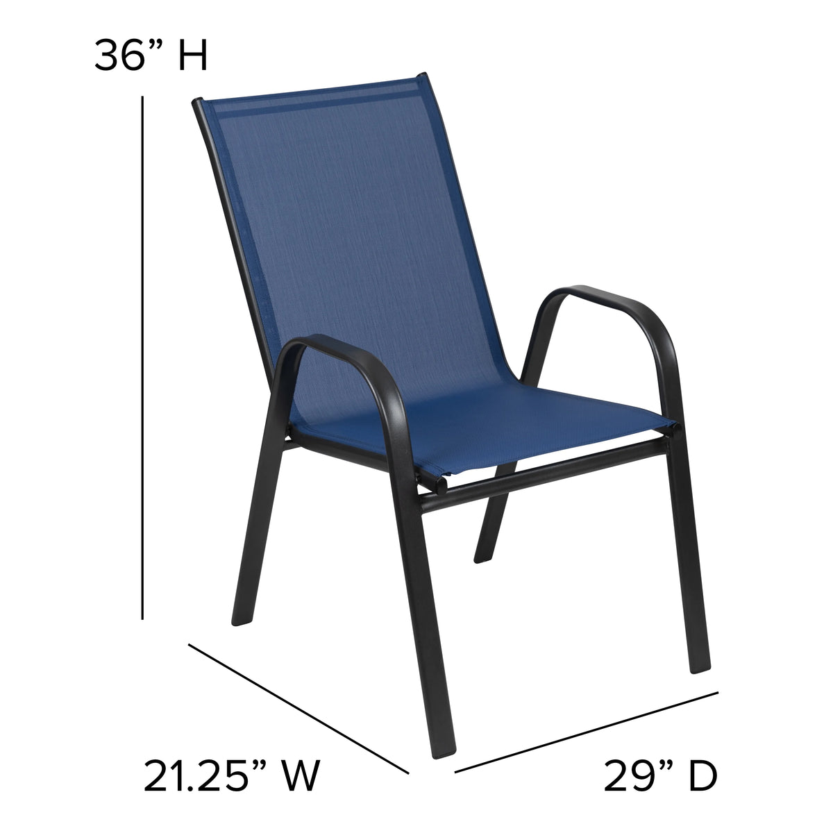 Lot de 5 chaises d’extérieur empilables BizChair noires avec matériau Flex Comfort et structure en métal